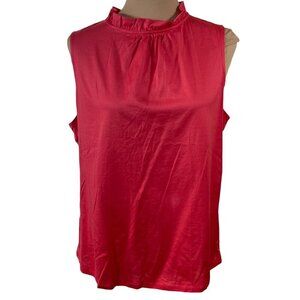 New Ann Taylor Sleeveless Blouse Top Ruffle Neck Rose Pink Size L Large (READ)